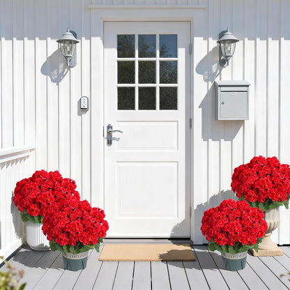 Geraniums Artificial Flowers for Outdoors, 2 Pack Potted Plants White Faux Geraniums Bush Artificial Topiaries Realistic UV Resistant Fake Flowers Plants for Planters Outside Gardens Front Door Indoor