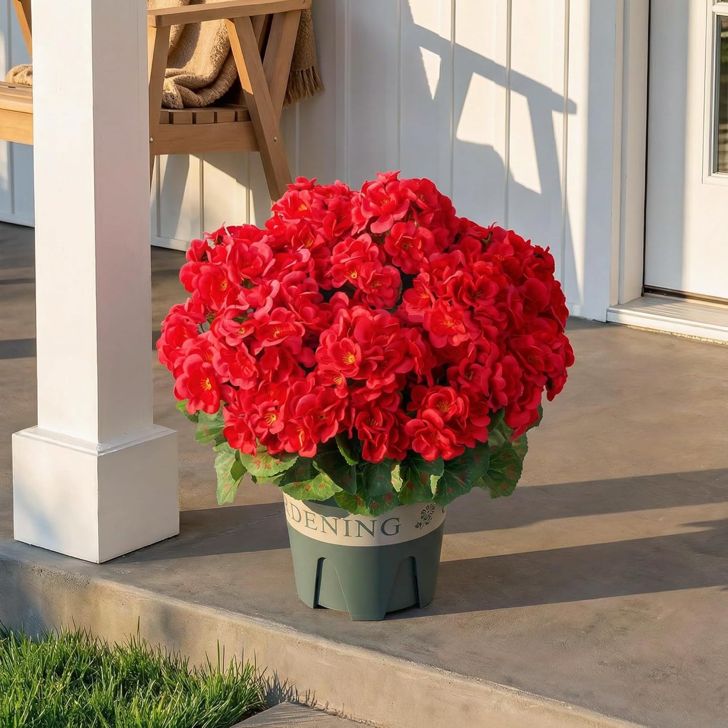 Geraniums Artificial Flowers for Outdoors, 2 Pack Potted Plants White Faux Geraniums Bush Artificial Topiaries Realistic UV Resistant Fake Flowers Plants for Planters Outside Gardens Front Door Indoor