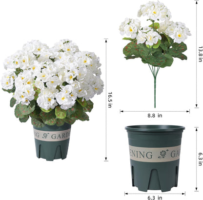 Geraniums Artificial Flowers for Outdoors, 2 Pack Potted Plants White Faux Geraniums Bush Artificial Topiaries Realistic UV Resistant Fake Flowers Plants for Planters Outside Gardens Front Door Indoor