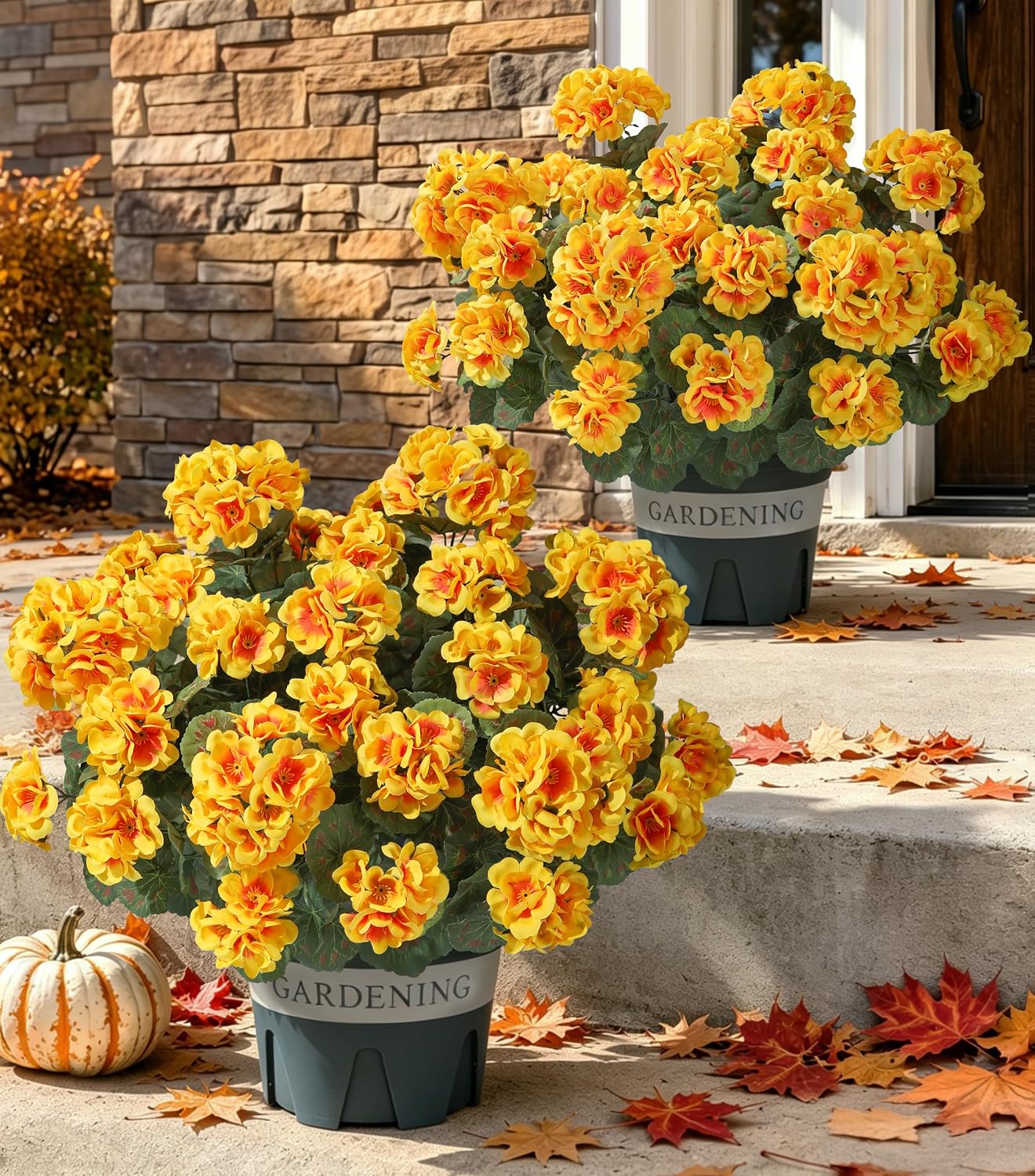 Geraniums Artificial Flowers for Outdoors, 2 Pack Potted Plants White Faux Geraniums Bush Artificial Topiaries Realistic UV Resistant Fake Flowers Plants for Planters Outside Gardens Front Door Indoor