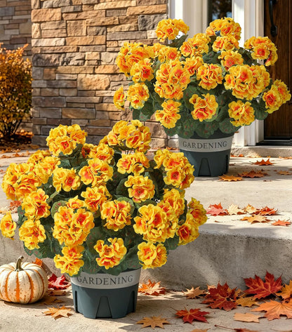 Geraniums Artificial Flowers for Outdoors, 2 Pack Potted Plants White Faux Geraniums Bush Artificial Topiaries Realistic UV Resistant Fake Flowers Plants for Planters Outside Gardens Front Door Indoor