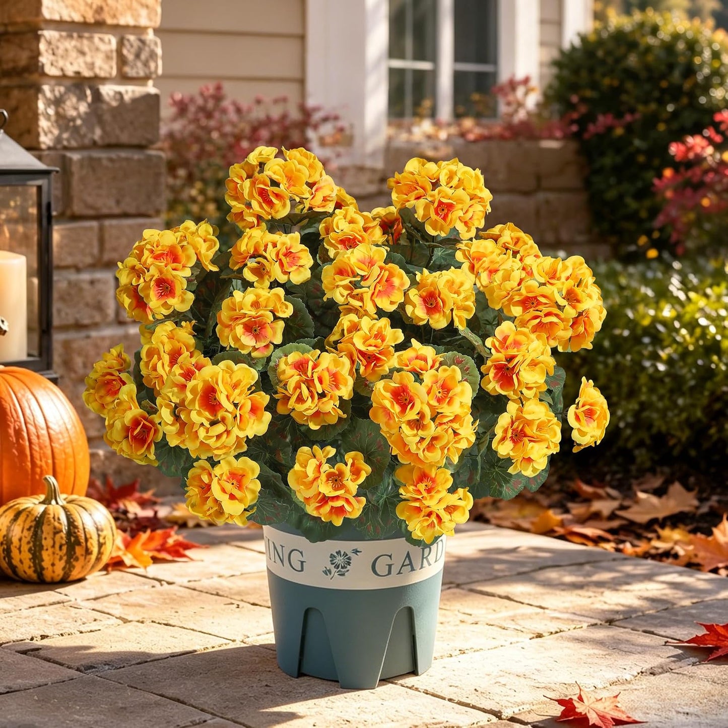 Geraniums Artificial Flowers for Outdoors, 2 Pack Potted Plants White Faux Geraniums Bush Artificial Topiaries Realistic UV Resistant Fake Flowers Plants for Planters Outside Gardens Front Door Indoor