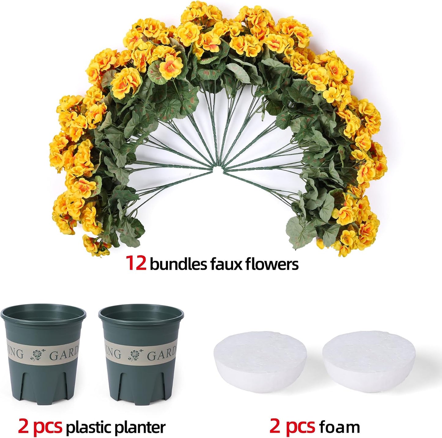 Geraniums Artificial Flowers for Outdoors, 2 Pack Potted Plants White Faux Geraniums Bush Artificial Topiaries Realistic UV Resistant Fake Flowers Plants for Planters Outside Gardens Front Door Indoor