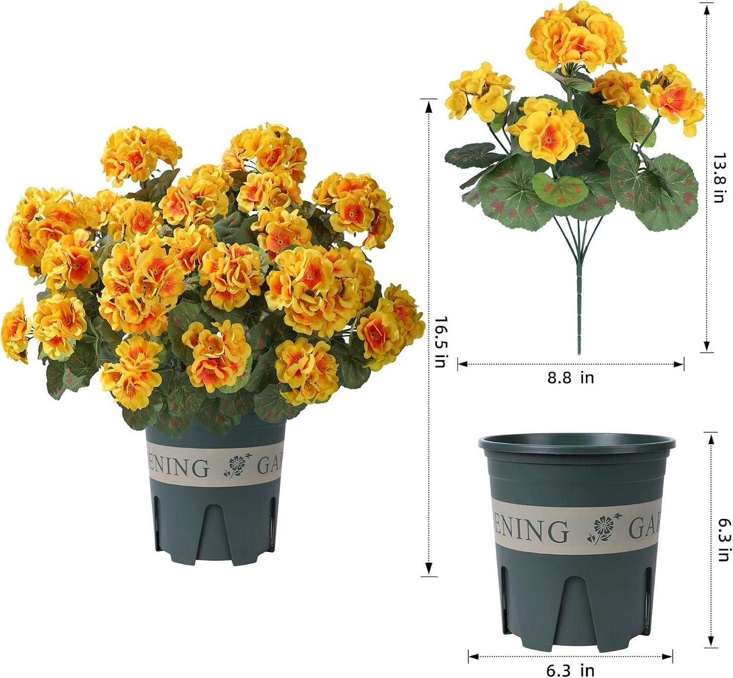Geraniums Artificial Flowers for Outdoors, 2 Pack Potted Plants White Faux Geraniums Bush Artificial Topiaries Realistic UV Resistant Fake Flowers Plants for Planters Outside Gardens Front Door Indoor