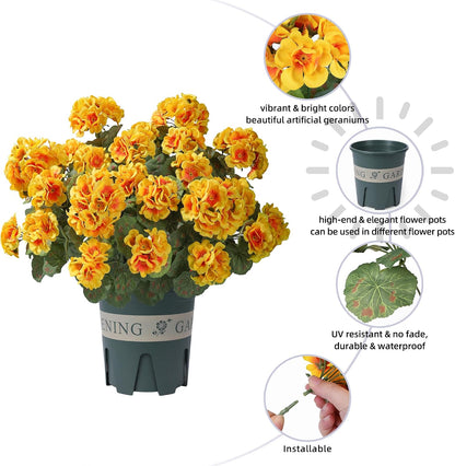 Geraniums Artificial Flowers for Outdoors, 2 Pack Potted Plants White Faux Geraniums Bush Artificial Topiaries Realistic UV Resistant Fake Flowers Plants for Planters Outside Gardens Front Door Indoor