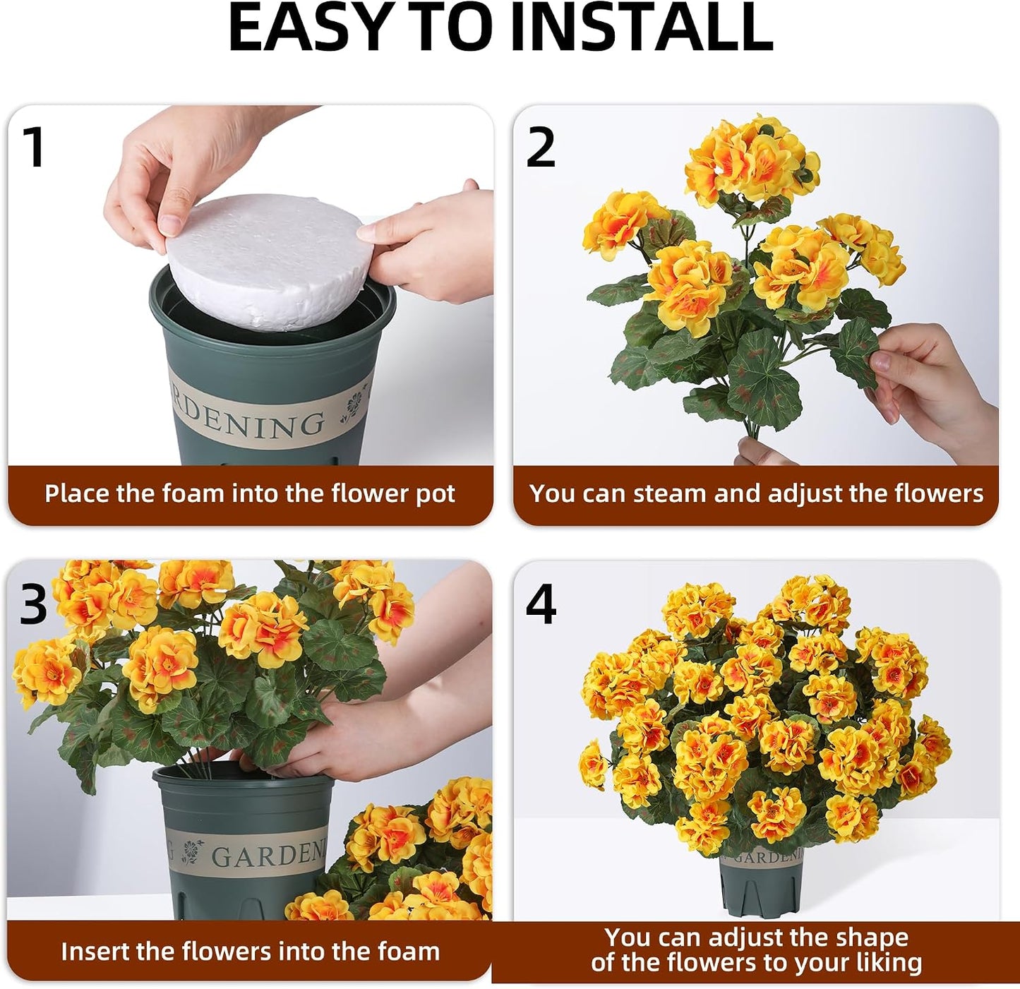 Geraniums Artificial Flowers for Outdoors, 2 Pack Potted Plants White Faux Geraniums Bush Artificial Topiaries Realistic UV Resistant Fake Flowers Plants for Planters Outside Gardens Front Door Indoor