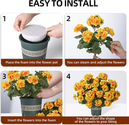 Geraniums Artificial Flowers for Outdoors, 2 Pack Potted Plants White Faux Geraniums Bush Artificial Topiaries Realistic UV Resistant Fake Flowers Plants for Planters Outside Gardens Front Door Indoor