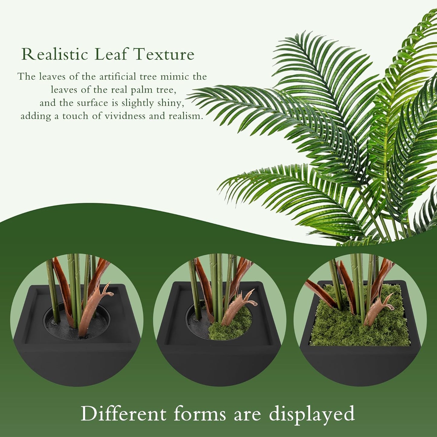 6FT Artificial Palm Tree, Tall Faux Palm Tree Indoor with Fake Plants Tall, Artificial Plants with Lifelike Leaves for Home Office Decor (White)