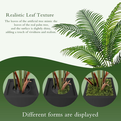 6FT Artificial Palm Tree, Tall Faux Palm Tree Indoor with Fake Plants Tall, Artificial Plants with Lifelike Leaves for Home Office Decor (White)