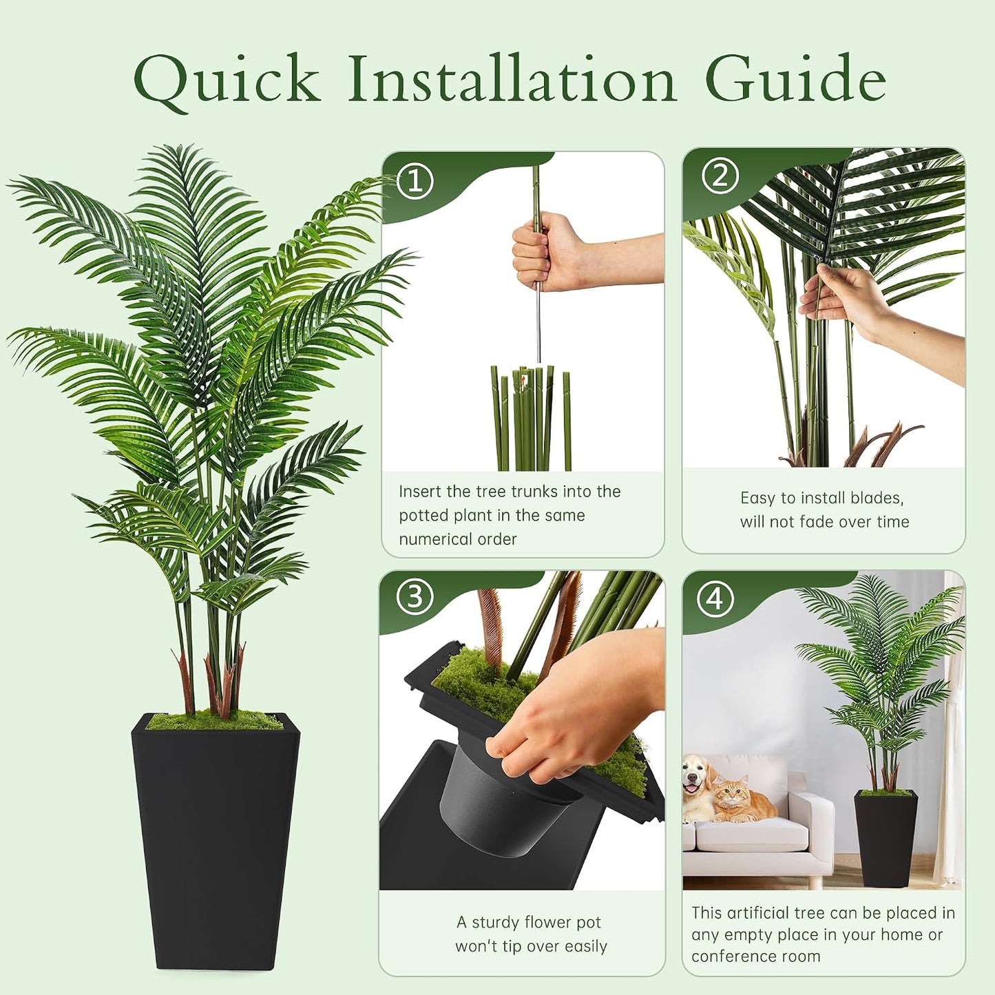 6FT Artificial Palm Tree, Tall Faux Palm Tree Indoor with Fake Plants Tall, Artificial Plants with Lifelike Leaves for Home Office Decor (White)