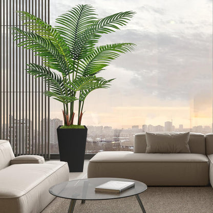 6FT Artificial Palm Tree, Tall Faux Palm Tree Indoor with Fake Plants Tall, Artificial Plants with Lifelike Leaves for Home Office Decor (White)
