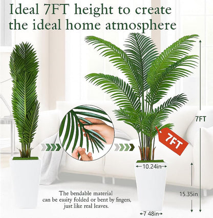 6FT Artificial Palm Tree, Tall Faux Palm Tree Indoor with Fake Plants Tall, Artificial Plants with Lifelike Leaves for Home Office Decor (White)