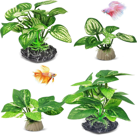 Silk Fish Tank Plants,Reptile Artificial Plant,Reptile Plants for Terrarium,Aquarium Decorations Accessories Set,Resin Pedestal Silk Aquarium Plant for Fish Tank.(A-Set)