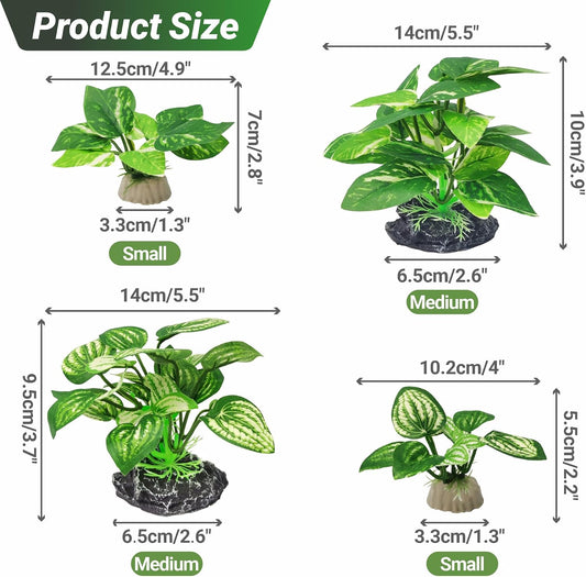 Silk Fish Tank Plants,Reptile Artificial Plant,Reptile Plants for Terrarium,Aquarium Decorations Accessories Set,Resin Pedestal Silk Aquarium Plant for Fish Tank.(A-Set)