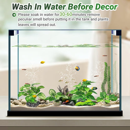 Silk Fish Tank Plants,Reptile Artificial Plant,Reptile Plants for Terrarium,Aquarium Decorations Accessories Set,Resin Pedestal Silk Aquarium Plant for Fish Tank.(A-Set)