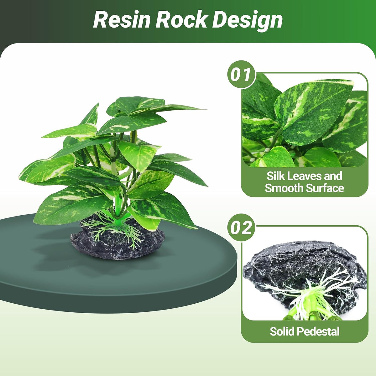 Silk Fish Tank Plants,Reptile Artificial Plant,Reptile Plants for Terrarium,Aquarium Decorations Accessories Set,Resin Pedestal Silk Aquarium Plant for Fish Tank.(A-Set)