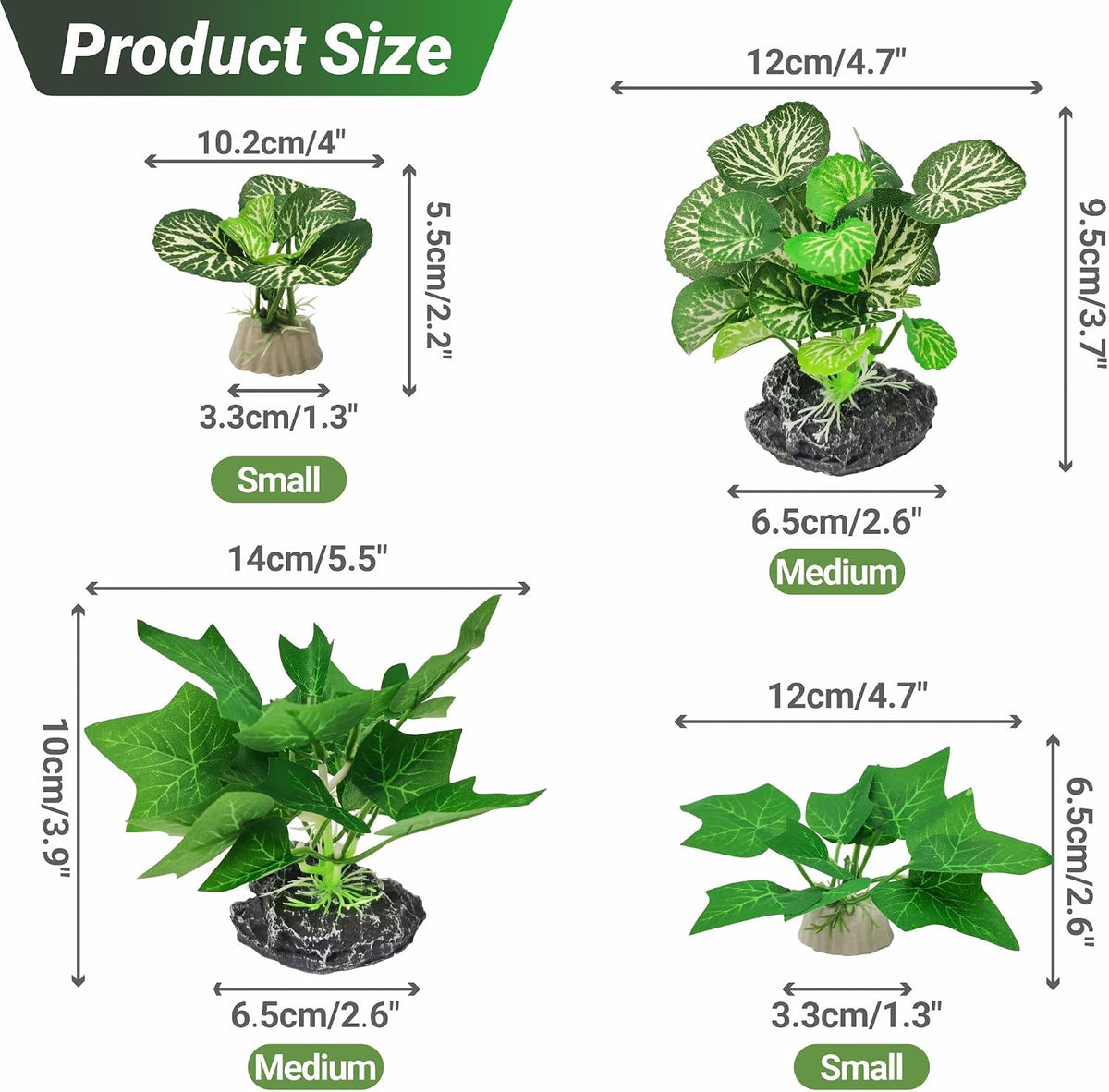 Silk Fish Tank Plants,Reptile Artificial Plant,Reptile Plants for Terrarium,Aquarium Decorations Accessories Set,Resin Pedestal Silk Aquarium Plant for Fish Tank.(A-Set)