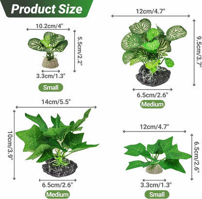 Silk Fish Tank Plants,Reptile Artificial Plant,Reptile Plants for Terrarium,Aquarium Decorations Accessories Set,Resin Pedestal Silk Aquarium Plant for Fish Tank.(A-Set)