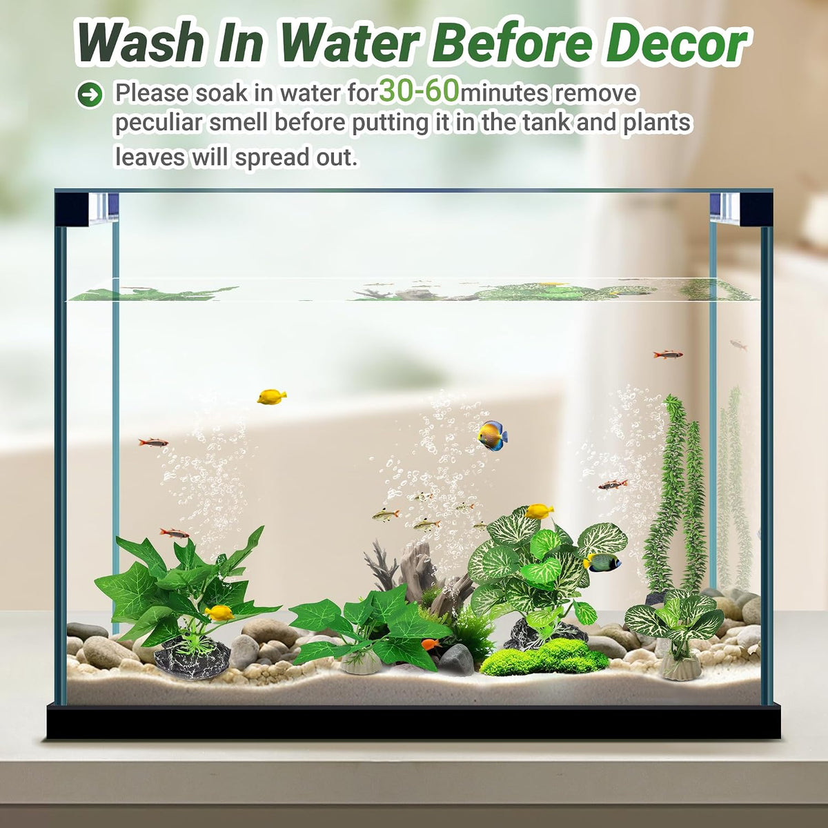 Silk Fish Tank Plants,Reptile Artificial Plant,Reptile Plants for Terrarium,Aquarium Decorations Accessories Set,Resin Pedestal Silk Aquarium Plant for Fish Tank.(A-Set)