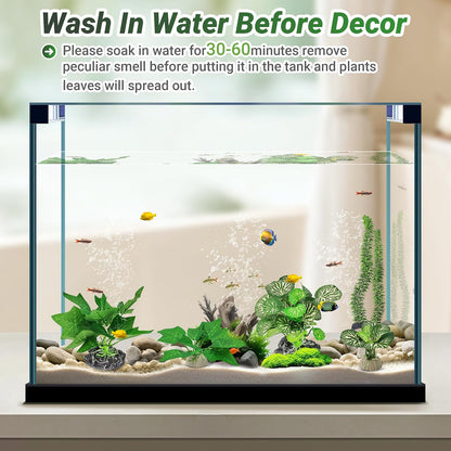 Silk Fish Tank Plants,Reptile Artificial Plant,Reptile Plants for Terrarium,Aquarium Decorations Accessories Set,Resin Pedestal Silk Aquarium Plant for Fish Tank.(A-Set)