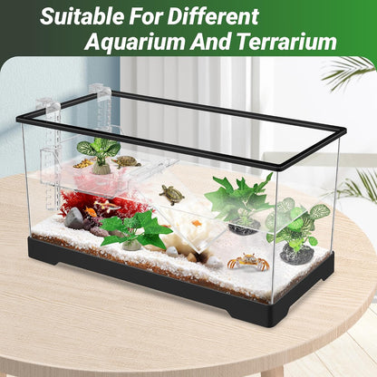 Silk Fish Tank Plants,Reptile Artificial Plant,Reptile Plants for Terrarium,Aquarium Decorations Accessories Set,Resin Pedestal Silk Aquarium Plant for Fish Tank.(A-Set)