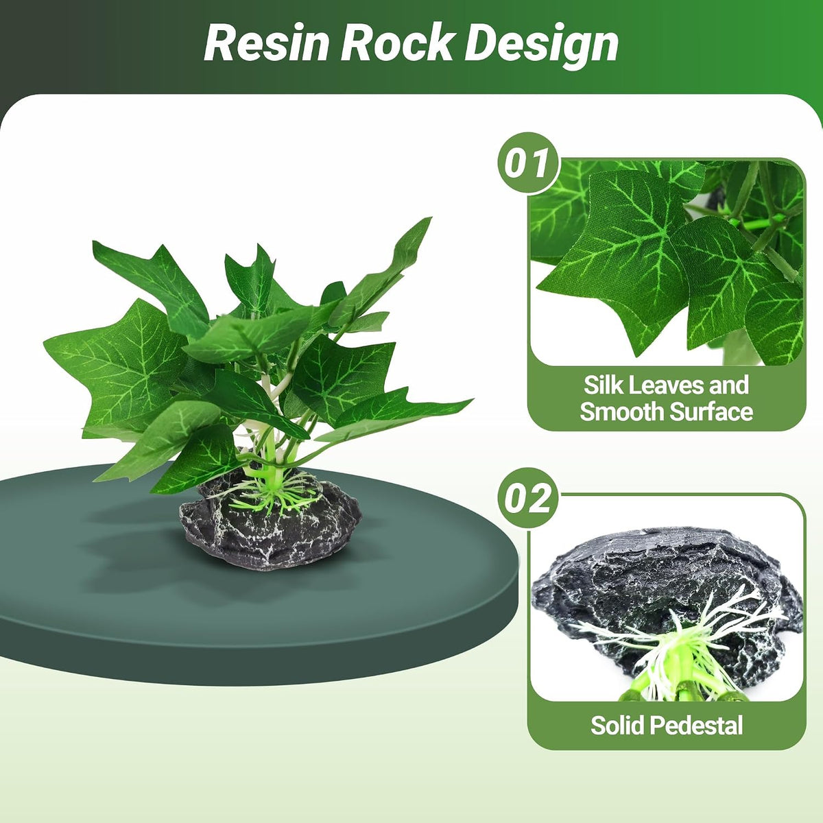 Silk Fish Tank Plants,Reptile Artificial Plant,Reptile Plants for Terrarium,Aquarium Decorations Accessories Set,Resin Pedestal Silk Aquarium Plant for Fish Tank.(A-Set)