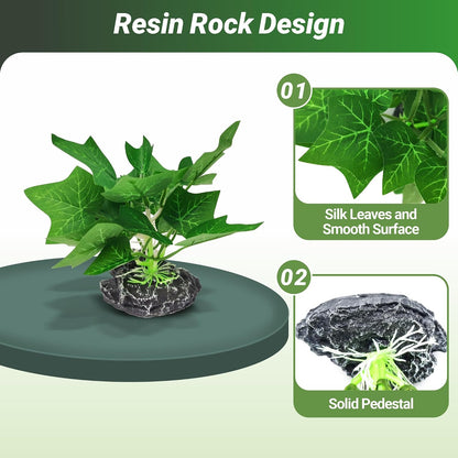 Silk Fish Tank Plants,Reptile Artificial Plant,Reptile Plants for Terrarium,Aquarium Decorations Accessories Set,Resin Pedestal Silk Aquarium Plant for Fish Tank.(A-Set)