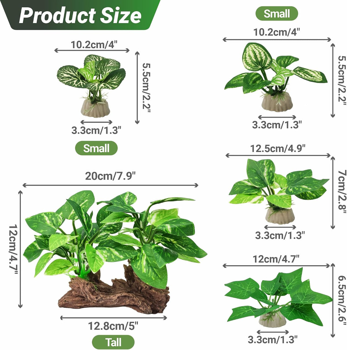 Silk Fish Tank Plants,Reptile Artificial Plant,Reptile Plants for Terrarium,Aquarium Decorations Accessories Set,Resin Pedestal Silk Aquarium Plant for Fish Tank.(A-Set)
