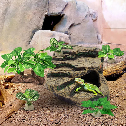 Silk Fish Tank Plants,Reptile Artificial Plant,Reptile Plants for Terrarium,Aquarium Decorations Accessories Set,Resin Pedestal Silk Aquarium Plant for Fish Tank.(A-Set)