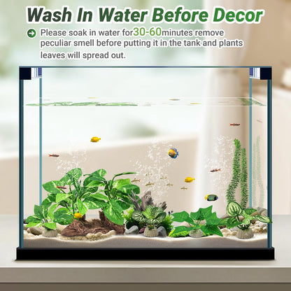 Silk Fish Tank Plants,Reptile Artificial Plant,Reptile Plants for Terrarium,Aquarium Decorations Accessories Set,Resin Pedestal Silk Aquarium Plant for Fish Tank.(A-Set)