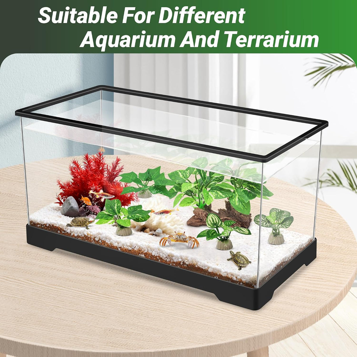 Silk Fish Tank Plants,Reptile Artificial Plant,Reptile Plants for Terrarium,Aquarium Decorations Accessories Set,Resin Pedestal Silk Aquarium Plant for Fish Tank.(A-Set)