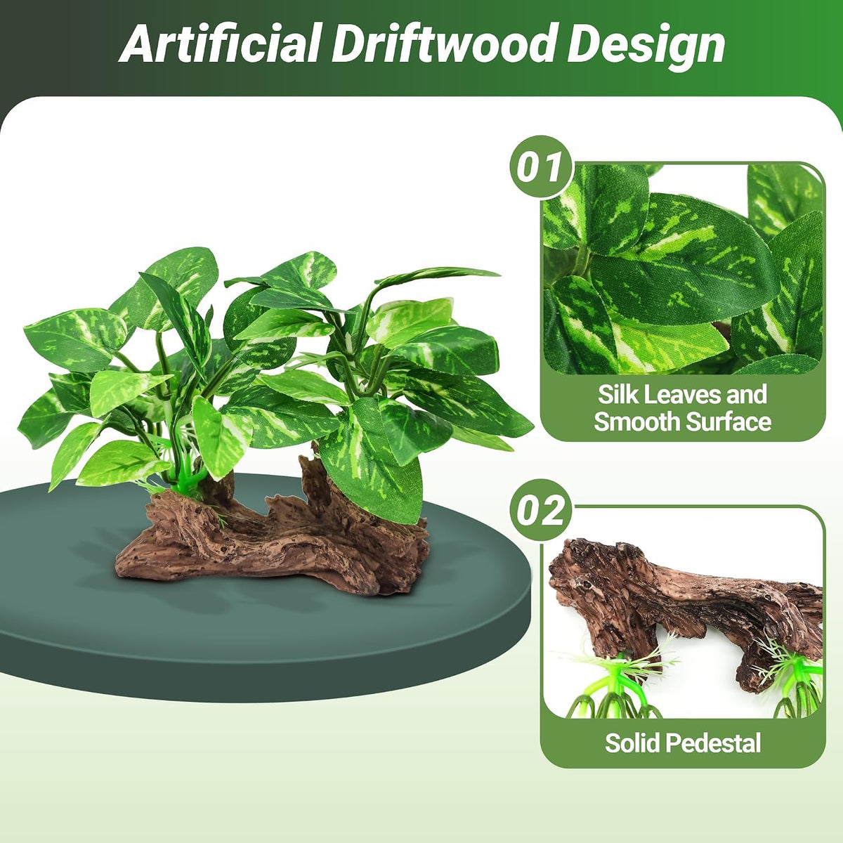 Silk Fish Tank Plants,Reptile Artificial Plant,Reptile Plants for Terrarium,Aquarium Decorations Accessories Set,Resin Pedestal Silk Aquarium Plant for Fish Tank.(A-Set)