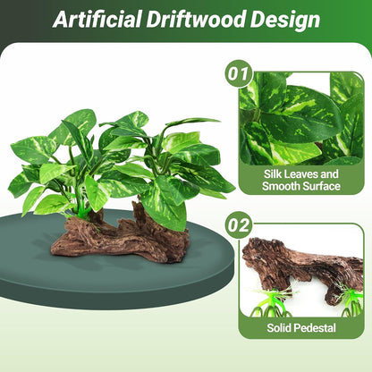 Silk Fish Tank Plants,Reptile Artificial Plant,Reptile Plants for Terrarium,Aquarium Decorations Accessories Set,Resin Pedestal Silk Aquarium Plant for Fish Tank.(A-Set)