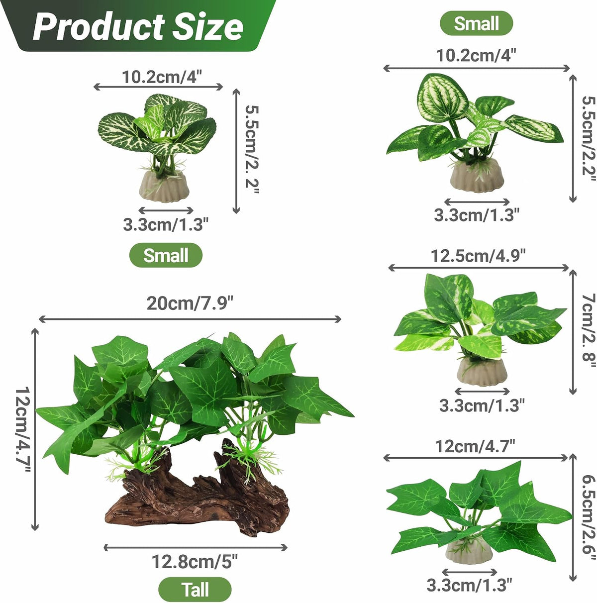 Silk Fish Tank Plants,Reptile Artificial Plant,Reptile Plants for Terrarium,Aquarium Decorations Accessories Set,Resin Pedestal Silk Aquarium Plant for Fish Tank.(A-Set)