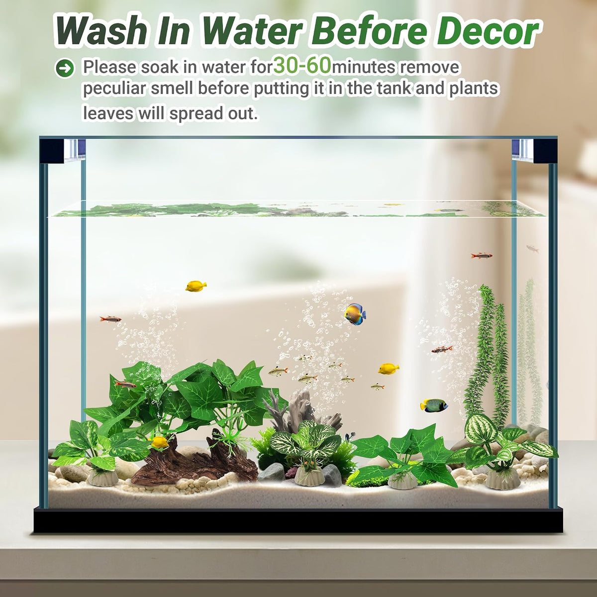 Silk Fish Tank Plants,Reptile Artificial Plant,Reptile Plants for Terrarium,Aquarium Decorations Accessories Set,Resin Pedestal Silk Aquarium Plant for Fish Tank.(A-Set)