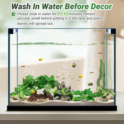 Silk Fish Tank Plants,Reptile Artificial Plant,Reptile Plants for Terrarium,Aquarium Decorations Accessories Set,Resin Pedestal Silk Aquarium Plant for Fish Tank.(A-Set)