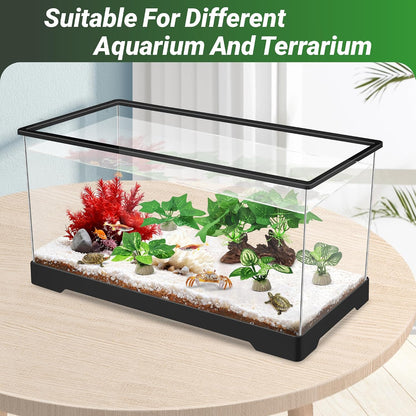 Silk Fish Tank Plants,Reptile Artificial Plant,Reptile Plants for Terrarium,Aquarium Decorations Accessories Set,Resin Pedestal Silk Aquarium Plant for Fish Tank.(A-Set)