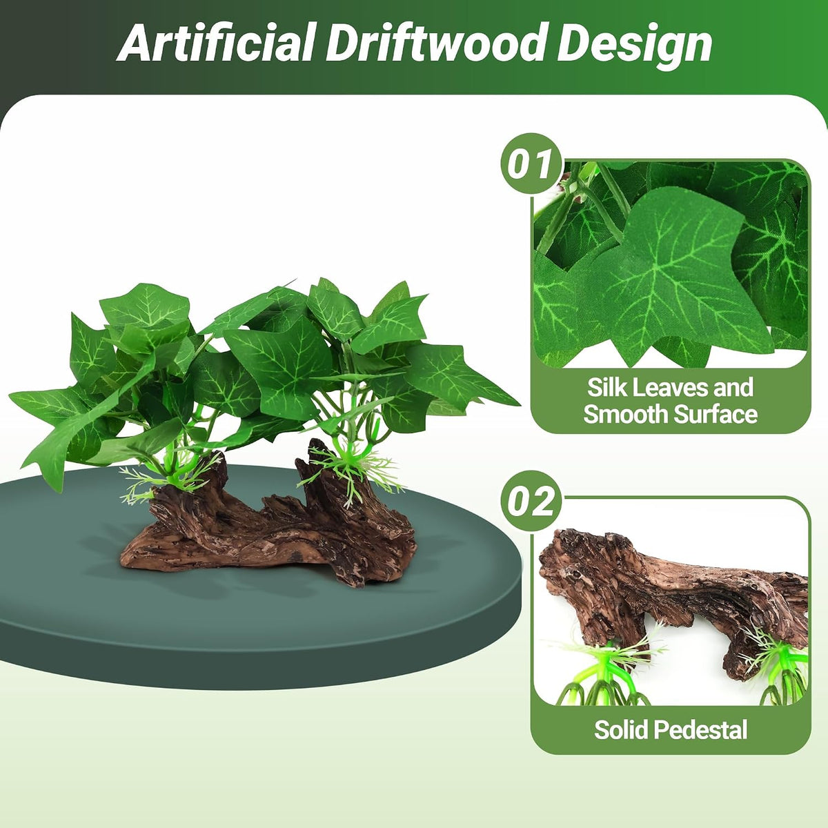 Silk Fish Tank Plants,Reptile Artificial Plant,Reptile Plants for Terrarium,Aquarium Decorations Accessories Set,Resin Pedestal Silk Aquarium Plant for Fish Tank.(A-Set)