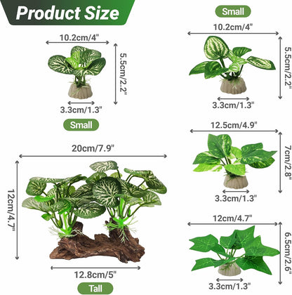 Silk Fish Tank Plants,Reptile Artificial Plant,Reptile Plants for Terrarium,Aquarium Decorations Accessories Set,Resin Pedestal Silk Aquarium Plant for Fish Tank.(A-Set)