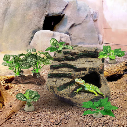 Silk Fish Tank Plants,Reptile Artificial Plant,Reptile Plants for Terrarium,Aquarium Decorations Accessories Set,Resin Pedestal Silk Aquarium Plant for Fish Tank.(A-Set)