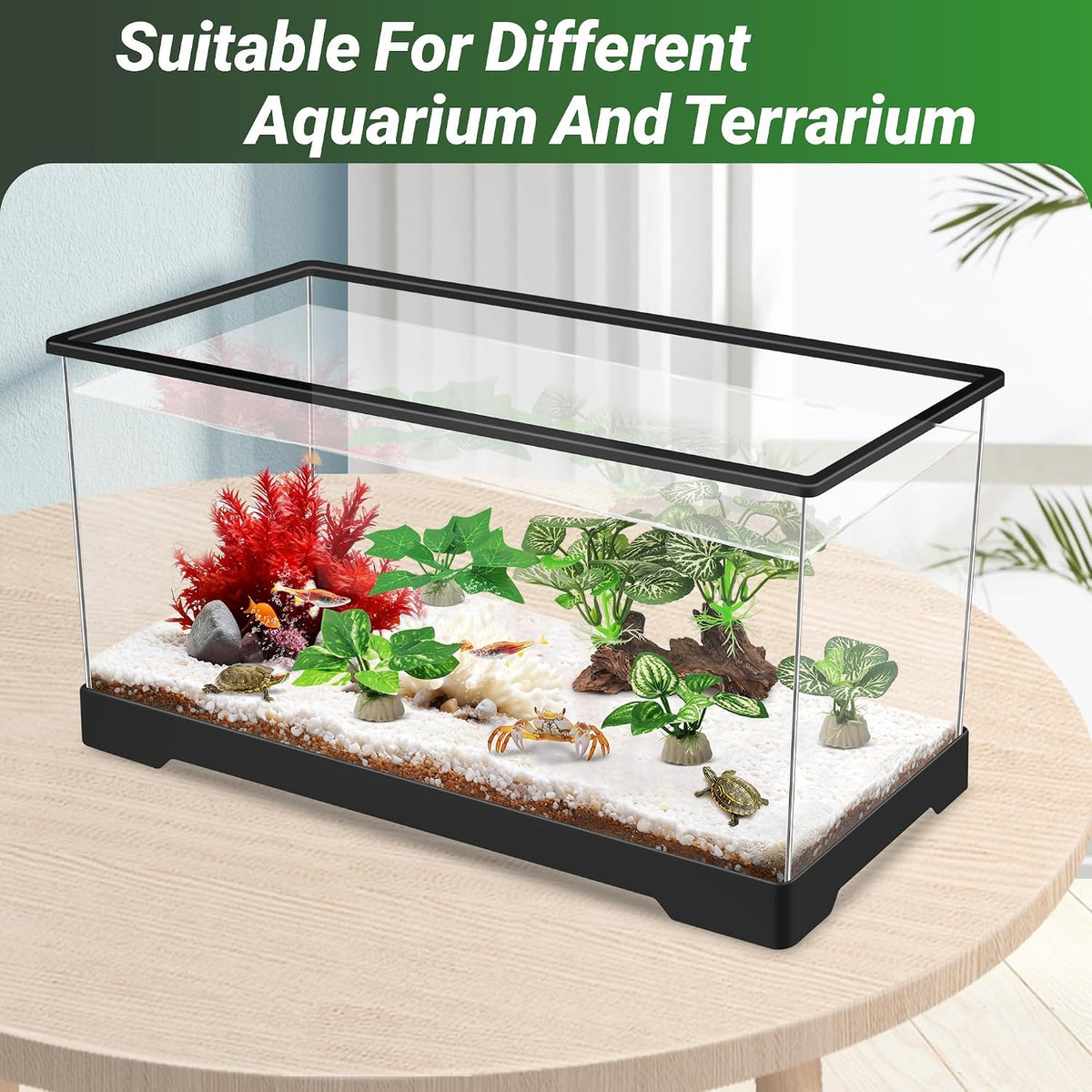Silk Fish Tank Plants,Reptile Artificial Plant,Reptile Plants for Terrarium,Aquarium Decorations Accessories Set,Resin Pedestal Silk Aquarium Plant for Fish Tank.(A-Set)