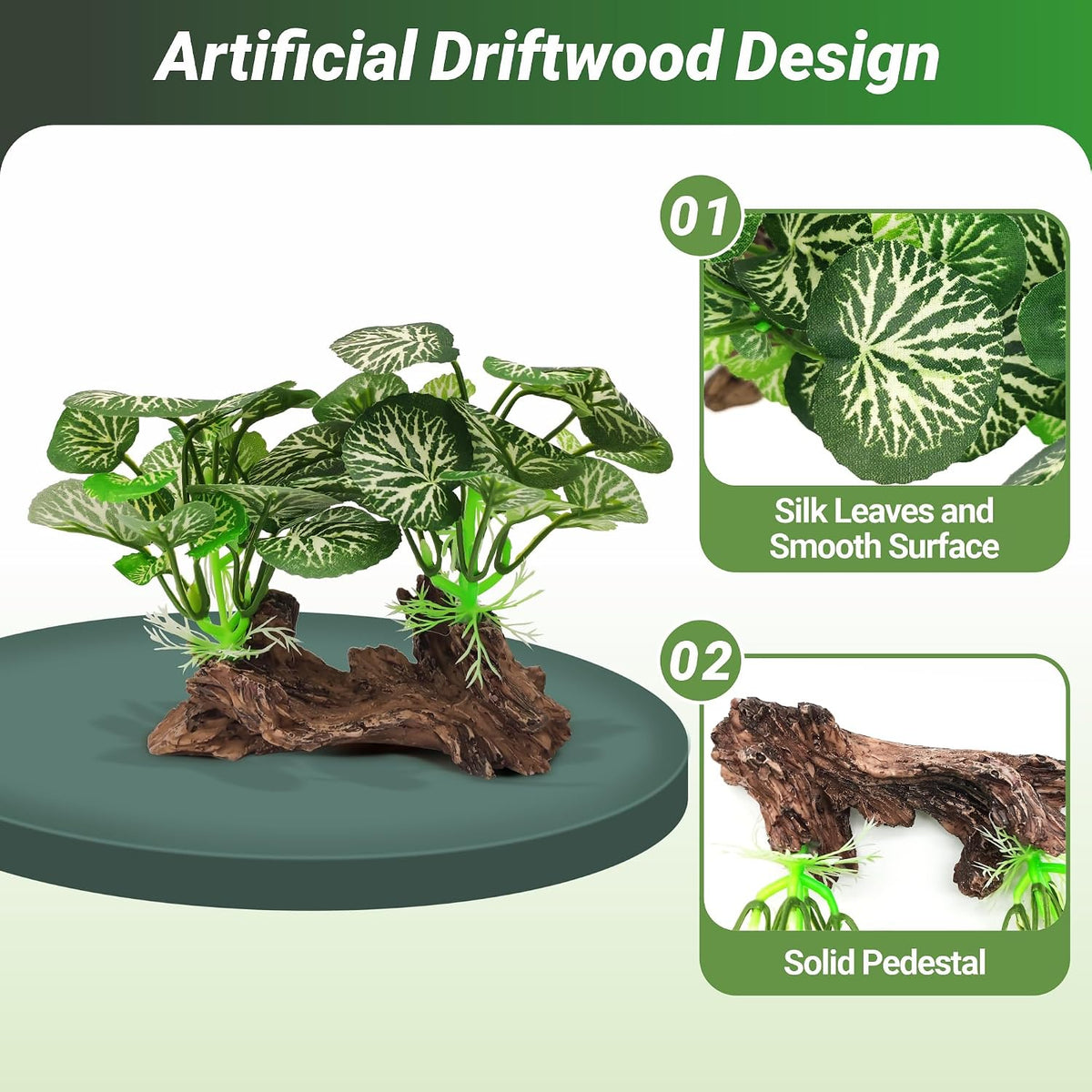 Silk Fish Tank Plants,Reptile Artificial Plant,Reptile Plants for Terrarium,Aquarium Decorations Accessories Set,Resin Pedestal Silk Aquarium Plant for Fish Tank.(A-Set)