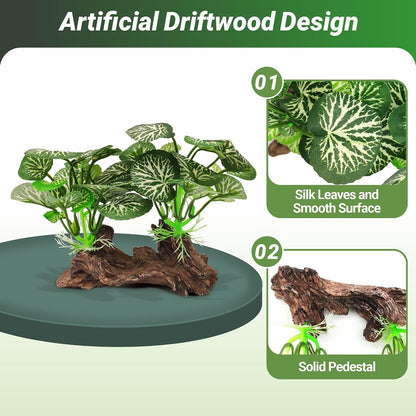 Silk Fish Tank Plants,Reptile Artificial Plant,Reptile Plants for Terrarium,Aquarium Decorations Accessories Set,Resin Pedestal Silk Aquarium Plant for Fish Tank.(A-Set)