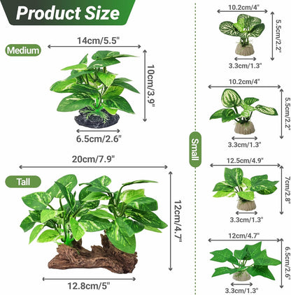 Silk Fish Tank Plants,Reptile Artificial Plant,Reptile Plants for Terrarium,Aquarium Decorations Accessories Set,Resin Pedestal Silk Aquarium Plant for Fish Tank.(A-Set)