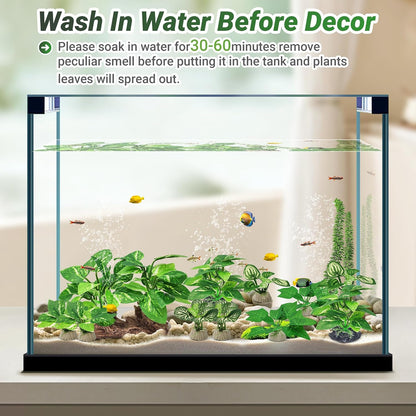 Silk Fish Tank Plants,Reptile Artificial Plant,Reptile Plants for Terrarium,Aquarium Decorations Accessories Set,Resin Pedestal Silk Aquarium Plant for Fish Tank.(A-Set)
