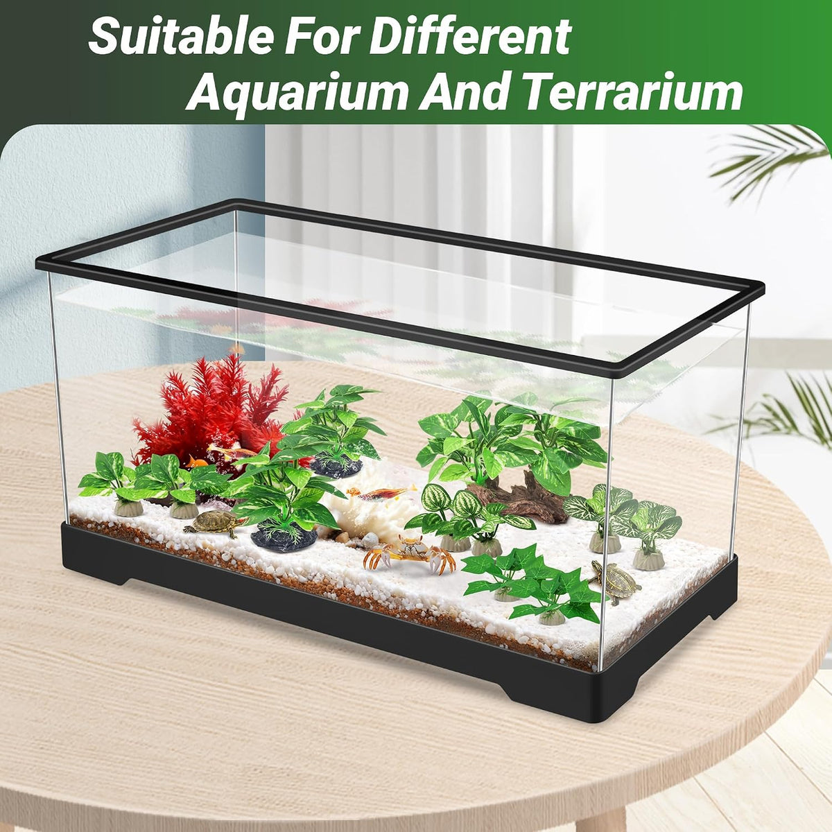 Silk Fish Tank Plants,Reptile Artificial Plant,Reptile Plants for Terrarium,Aquarium Decorations Accessories Set,Resin Pedestal Silk Aquarium Plant for Fish Tank.(A-Set)