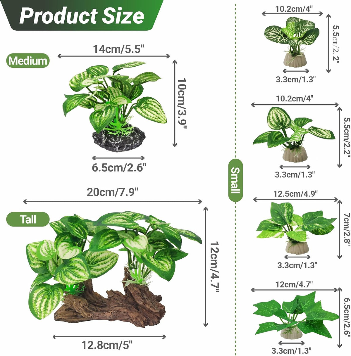 Silk Fish Tank Plants,Reptile Artificial Plant,Reptile Plants for Terrarium,Aquarium Decorations Accessories Set,Resin Pedestal Silk Aquarium Plant for Fish Tank.(A-Set)