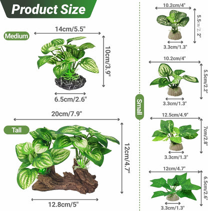 Silk Fish Tank Plants,Reptile Artificial Plant,Reptile Plants for Terrarium,Aquarium Decorations Accessories Set,Resin Pedestal Silk Aquarium Plant for Fish Tank.(A-Set)