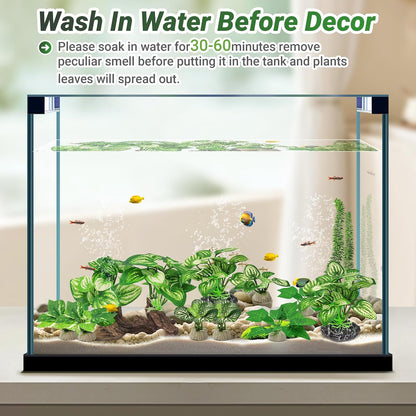 Silk Fish Tank Plants,Reptile Artificial Plant,Reptile Plants for Terrarium,Aquarium Decorations Accessories Set,Resin Pedestal Silk Aquarium Plant for Fish Tank.(A-Set)