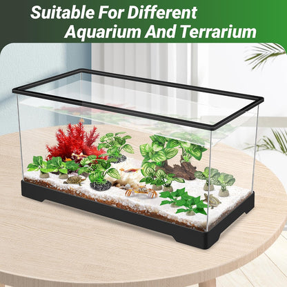 Silk Fish Tank Plants,Reptile Artificial Plant,Reptile Plants for Terrarium,Aquarium Decorations Accessories Set,Resin Pedestal Silk Aquarium Plant for Fish Tank.(A-Set)